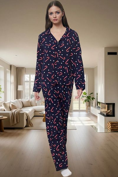 PayBuy Women's New Year's Themed Viscose Pajama Set Comfortable Wide Leg Shally Woven High Quality