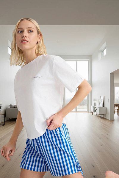 PayBuy Women's Comfortable Cotton Striped Pajama Set Crew Neck Tie-Up Details Summer Modern Style