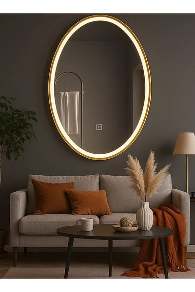 Taimi Elegantly Designed Mirror 80x60cm-with Golden Metal Frame And Front Lighting For Decoration