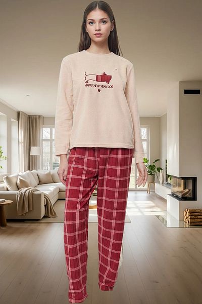 PayBuy Women's Winter Fleece Pajama Set Plaid Patterned Long Leg Distinguished Material for Daily Use