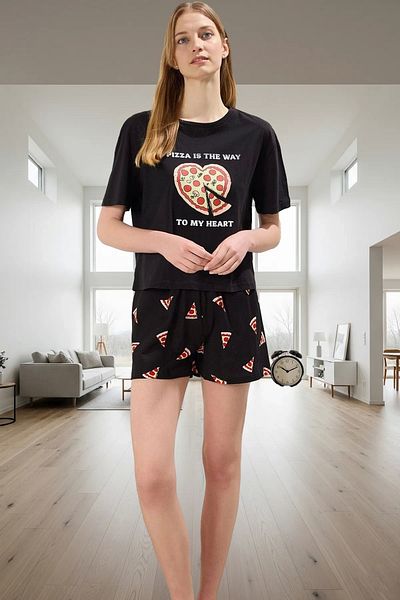 PayBuy Women's Summer Cotton Pizza Patterned Pajama Set Premium Quality Comfortable Cut Stylish Appearance