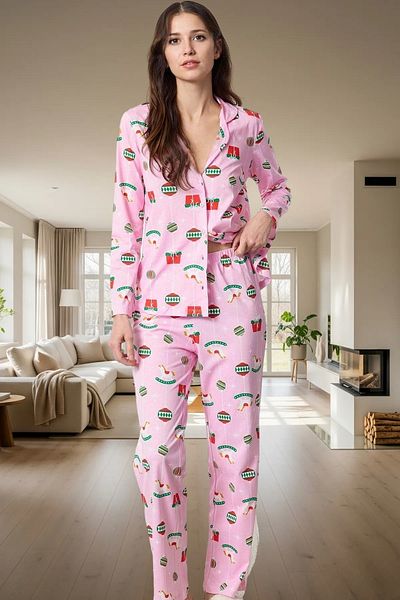 PayBuy Women's New Year's Patterned Cotton Pajama Set Comfortable Cut High Quality Professional Appearance