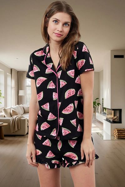 PayBuy Women's Watermelon Pattern Cotton Short Sleeve Pajamas Set Comfortable Home Wear Set Durable Material