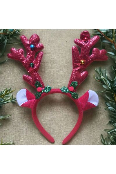 partidolu Elf Eared Beaded Glittery Red Color Χριστουγεννιάτικο στέμμα σε σχήμα ελαφιού 1 τεμάχιο