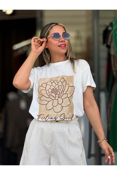 Quzu Crew Neck Ecru Tshirt