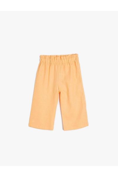 Koton Baby Girl Wide Leg Trousers Elastic Waist Textured 4Smg40011Aw Orange