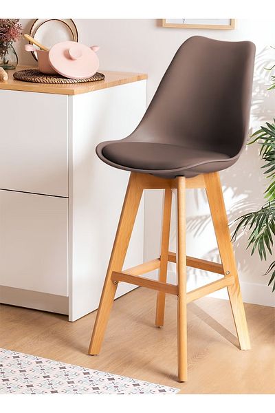 Taimi High-Rise Bar Chair - Wooden Restaurant Chair with Padded Seat and Comfortable Backrest ,Brown
