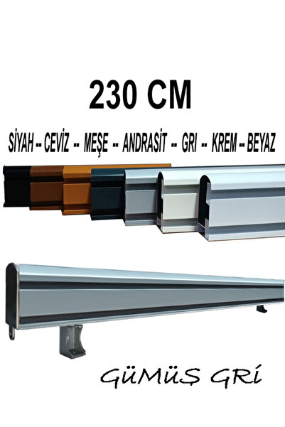 PERDE Mix 230 Cm Gri Dekoratif Perde Ray Kornişi Alüminyum 2 Kanallı