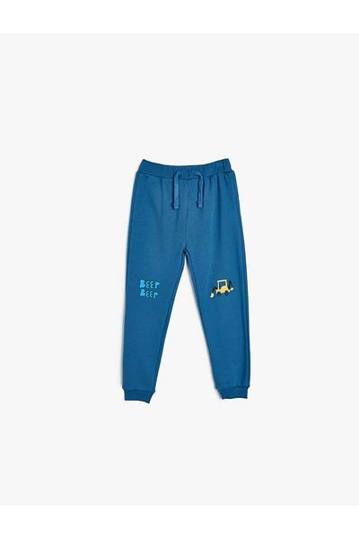 Koton cotton JoggEr SwEatpants - Waist lacE-up and Tractor PrintEd Shawl