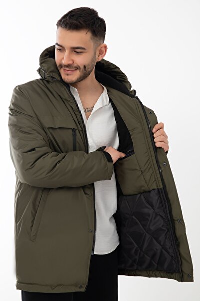 Riverstorm Ανδρικό χειμωνιάτικο παλτό και παλτό και παρκά με κουκούλα με κουκούλα από χακί φλις