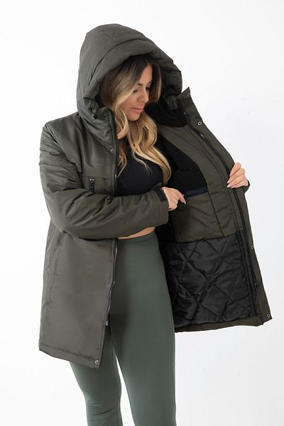 Royalside Palton de iarnă cu glugă și haină și parka pentru femei, kaki, cu fleece în interior