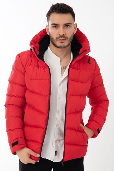 Riverstorm Men's Red Hooded Fleece Fur Waterproof Windproof Puffer Jacket Coat Parka
