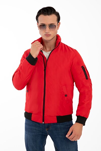 Royalside Crveni muški kaput - stojeća ogrlica, obložena iznutra, džepovi, se...