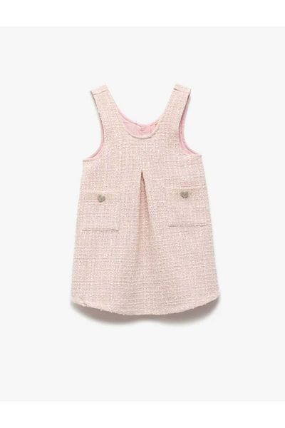 Koton Baby Girl Baby Girl Round Neck Strap Pocket Detailed Tweed Gilet Dress 5Smg80076Aw Pink