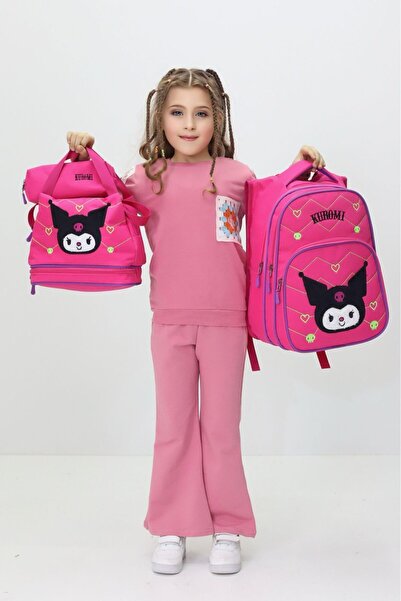 Probag Σχολική τσάντα 3 τεμαχίων για κορίτσια Kuromi Designed Σακίδιο πλάτης Θερμική τσάντα μεσημεριανού γεύματος Θήκη για στυλό