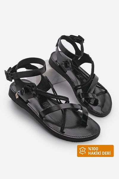 Marjin Dámské doplňky z pravé kůže Eva Sole Žabka Cross Lano Detailní Denní sandály Rivade černá