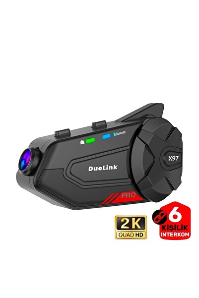 DuoLink X97 Plus İnterkom Motosiklet Kameralı 6 Kişi Grup Bluetooth Kask Intercom Video Kayıt Kulaklık