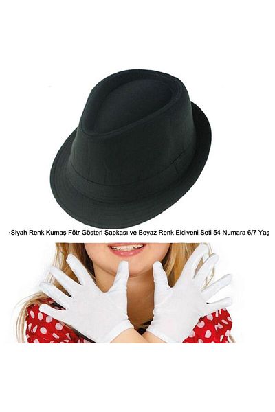 partidolu Μαύρο Χρώμα Ύφασμα Fedora Show Καπέλο Λευκά Γάντια Σετ 6/7 Ηλικία