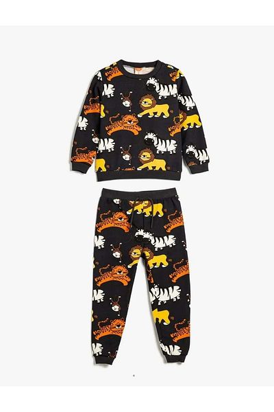 Koton Cotton Raised Tracksuit Set - Animals Printed