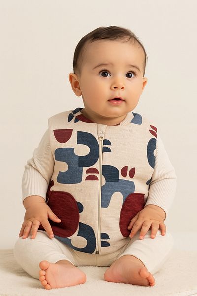 Motebarn Wear سترة بيبي بوي ملونة قابلة للنفخ ومطبوعة باللون الأحمر الداكن