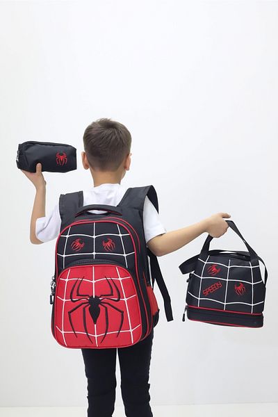 Probag مجموعة حقائب مدرسية للأولاد مكونة من 3 قطع من سبايدر مان، حقيبة ظهر سبايدر، صندوق غداء، حامل قلم