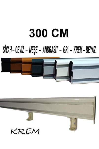 PERDE Mix 300 Cm Krem Dekoratif Perde Ray Kornişi Alüminyum 2 Kanallı