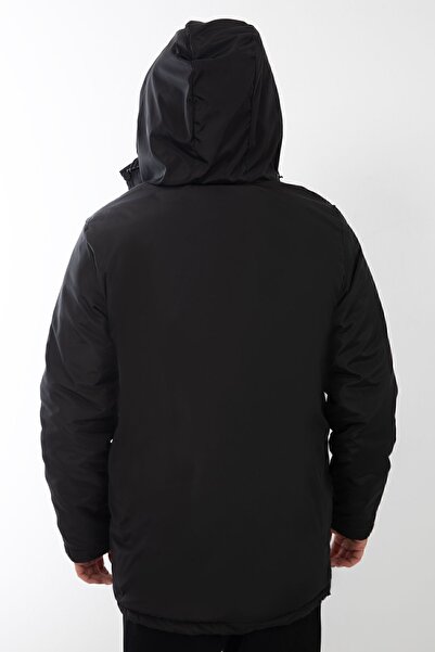 Royalside Spor Erkek Siyah Içi Polarlı Su Ve Rüzgar Geçirmez Kapüşonlu Kışlık Spor Mont & Kaban & Parka