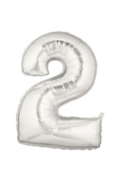 Pandoli 90 Cm Silver Color Numeral Foil Balloon with Partidolu Number 2