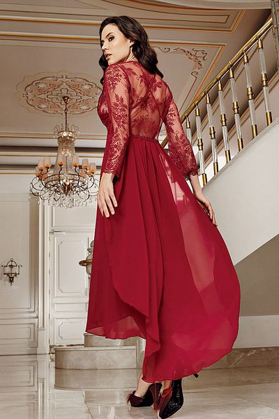 İmaj İmaj 4206 Women's Burgundy Nightdress with Morning Dress Double Dowry Satin Set
