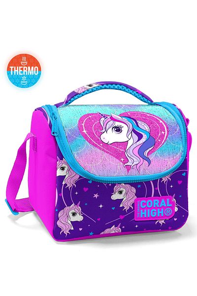 Coral High Kids Purple Pink Unicorn Patterned Glitter Thermo Lunchbox 11856