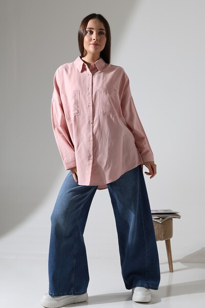 GÖMLEKÇİNİZ قميص نسائي كبير الحجم واسع القطع مصنوع من قماش بوبلين بنسبة 100% ...