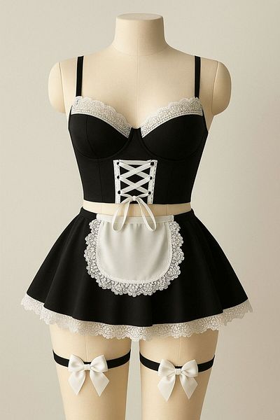 WİYONA Set de lenjerie de corp pentru femei, roșu, negru, fantezie, 4 piese, sexy (NU CONTINE BALENE)