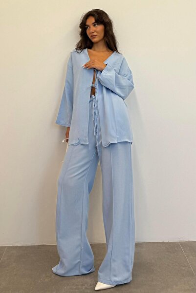 Madmext Blue Tie Front Bottom Top Set Mg2423