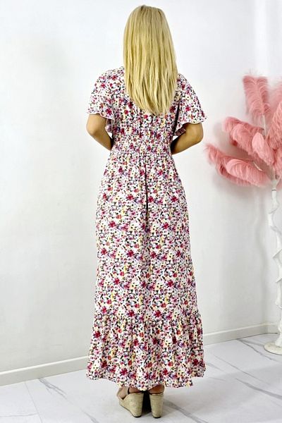 FashionForYou Mandinga Cotton Day Dress With Floral Print, Petunia Red, M/l