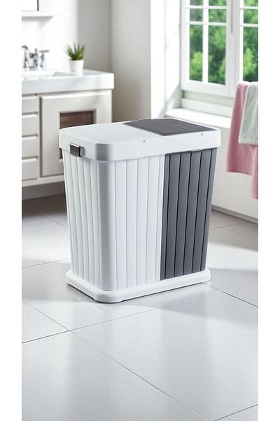 Herza House 5-Piece Dowry Set - 80 Lt Dirty Laundry Basket + 4-Piece Bathroom Set - Push Open Lid