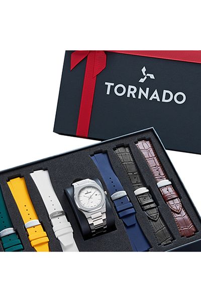 Tornado طقم هدايا ساعة رجالية تناظرية بمينا أبيض - T23006C-SBSW-S