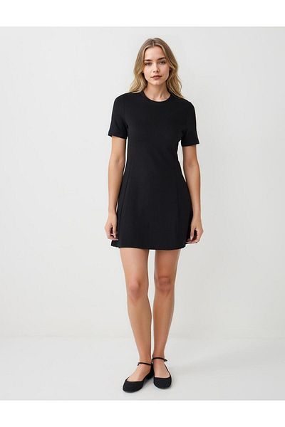 Jimmy Key Black Crew Neck Short Sleeve Knitted Mini Dress