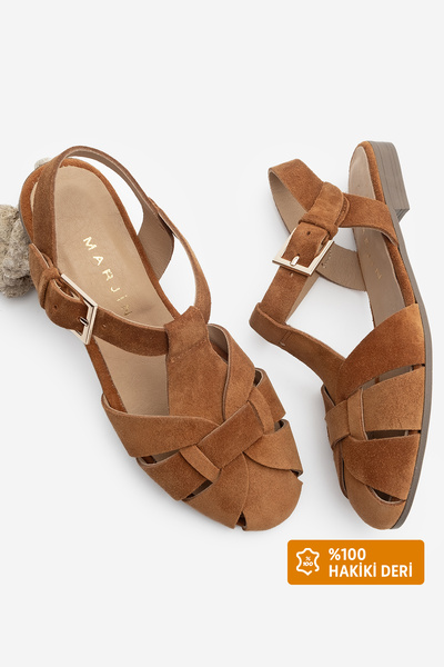 Marjin Dámské kožené kotníkové sandály s přezkou Outrunner uzavřené ležérní sandály