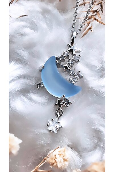 Serenity قلادة من الفولاذ بحجر الزركون الملون مع شكل نصف هلال