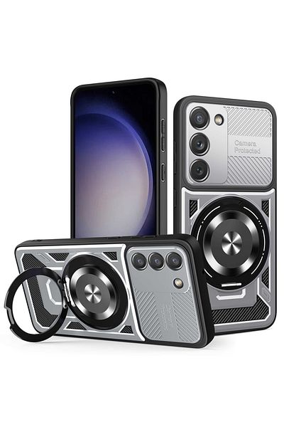 SKYDDAR INNOVATION Case for Samsung Galaxy S23, RuggedCam, Shockproof magnetic ring, sticker set, Gray