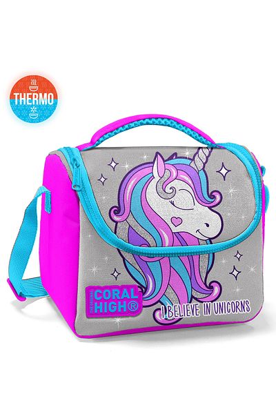 Coral High Kids Pink Silver Unicorn Patterned Thermo Lunchbox 11836