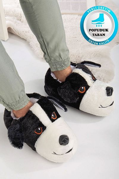 AlbiShoes Ανδρικές βελούδινες μπότες για το σπίτι με μοτίβο σκύλου Unisex - Αντιολισθητικές, χαριτωμένες, χειμερινές ελαφριές παντόφλες