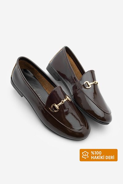 Marjin Γυναικεία Γνήσια Δερμάτινη Αλυσίδα Loafer Casual Παπούτσια Tanle Brown λουστρίνι