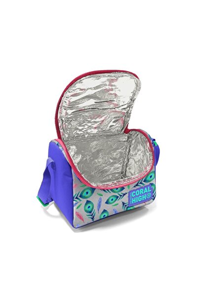 Coral High Kids Silver Lavender Peacock Patterned Thermo Lunch Box 11869