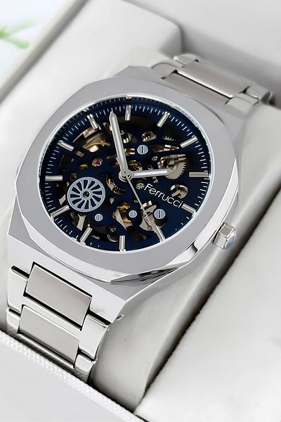 Ferrucci Silver Color Men's Wristwatch - Automatic Mechanism, Steel Cord and Bracelet Zmfer096