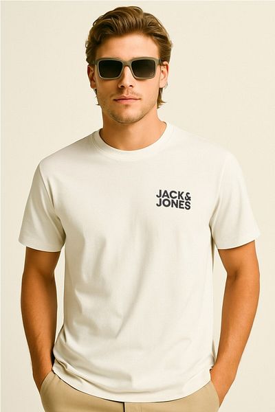 Jack & Jones 12151955   Ανδρικό T-Shirt με στάμπα με λαιμόκοψη λευκό