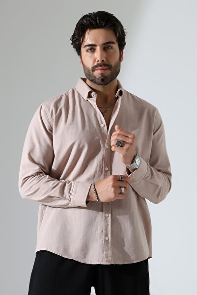 GÖMLEKÇİNİZ Men's Shirt Oversize Fit Long Sleeve Cotton Linen Men's Shirt