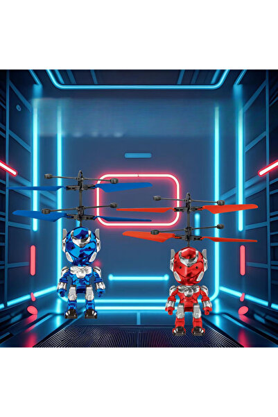 Buldug USB Şarjlı Sensörlü Uçan Robot Oyuncak – Işıklı, Kumandalı, Dayanıklı Gövde-KIRMIZI RENK