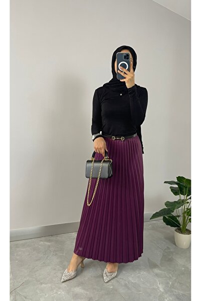 NİSUM MODA Fusta plisata cu aspect piele