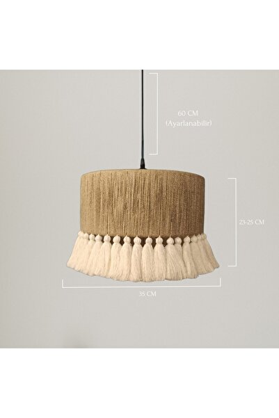 JUTUAL DEKOR Bohem Rustik Avize Hasır Jüt Avize Makrome Püsküllü Avize Aydınlatma - Elegante Luminare